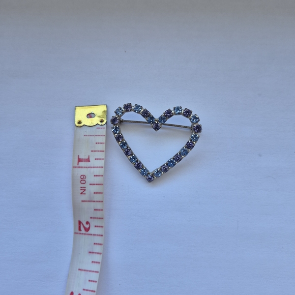 Vintage Blue Rhinestone Heart Brooch - Picture 3 of 4